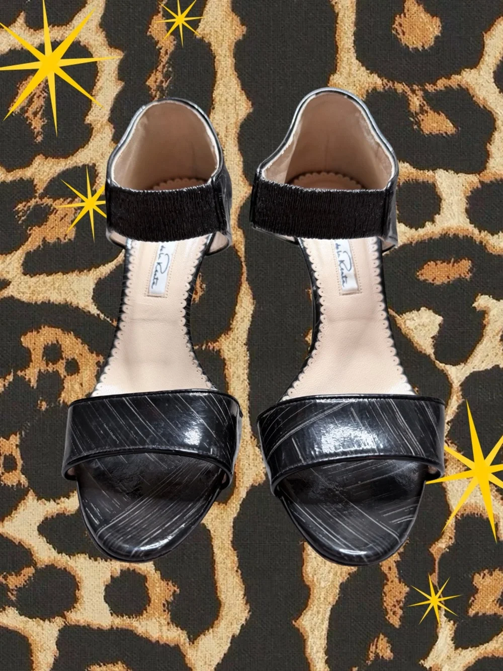 OSCAR DE LA RENTA | Black Patent Leather Heels Ankle Strap Sandals | Size 36
